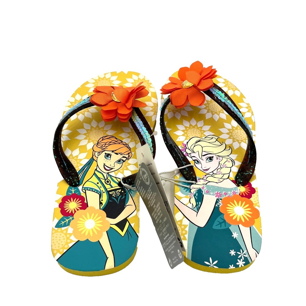 Disney Princess Frozen Elsa Anna Girl's Yellow‎ Flip Flop 2/3 New